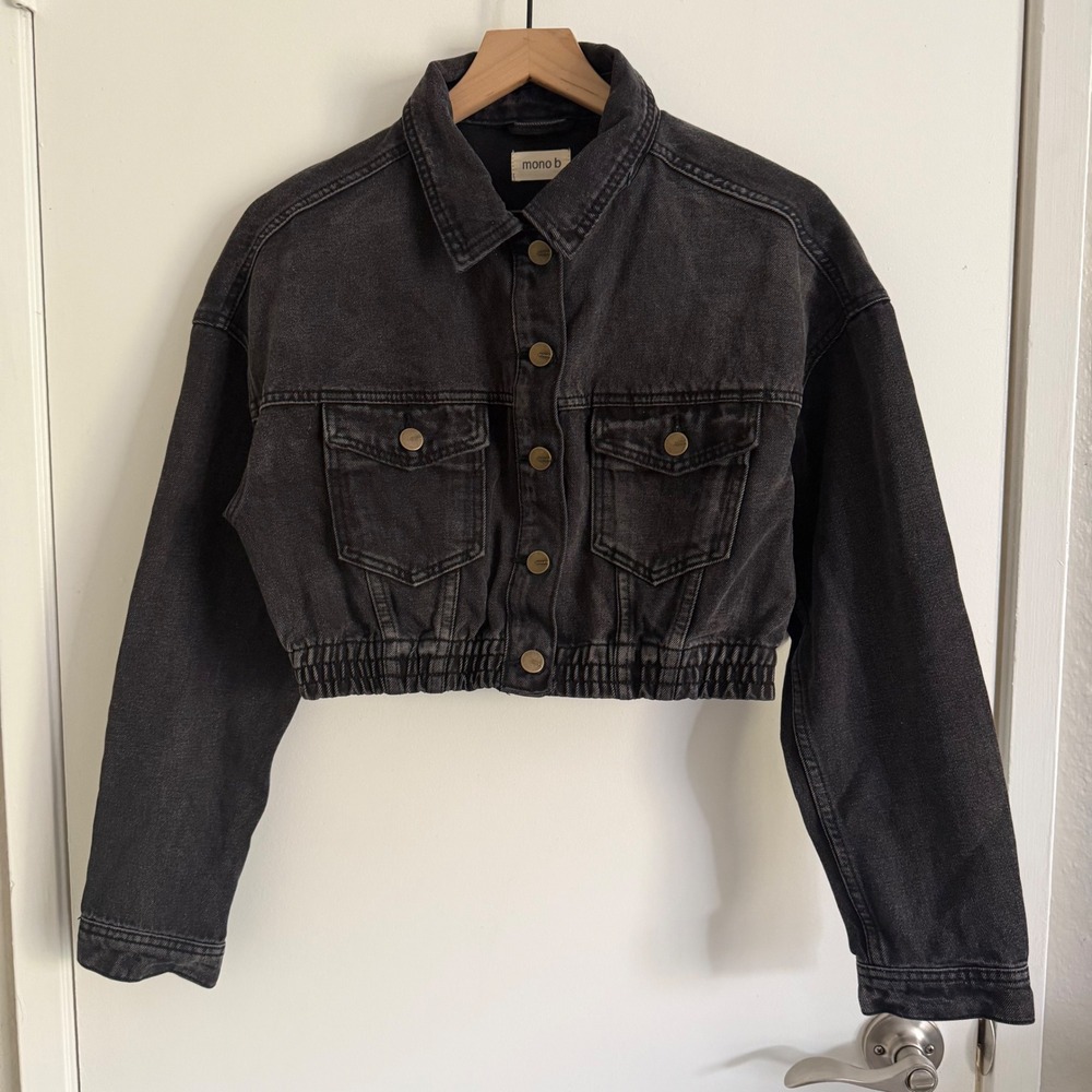 Mono B Cropped Denim Jacket Y2K Skater Goth Emo Punk